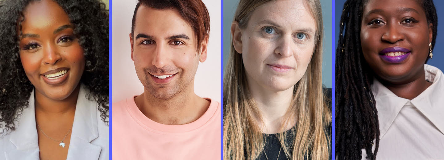 Montage of four people whom are all smiling and are looking towards the camera. 