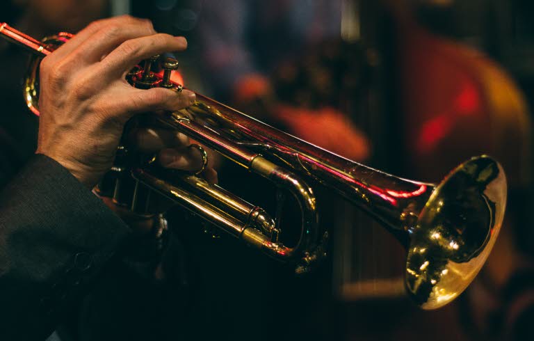 Närbild på hand som spelar ett instrument.