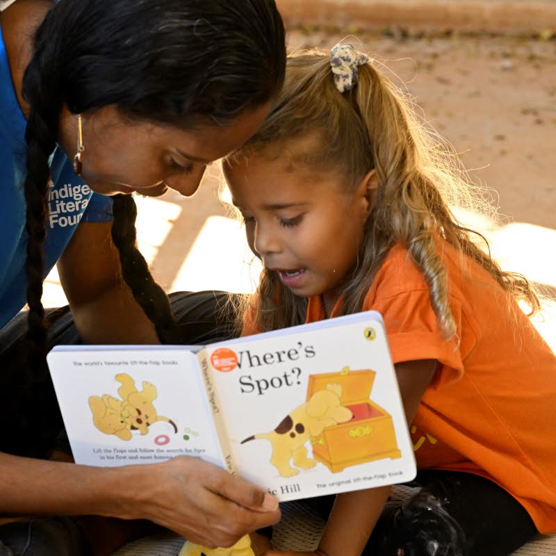 Woman reading for a young child