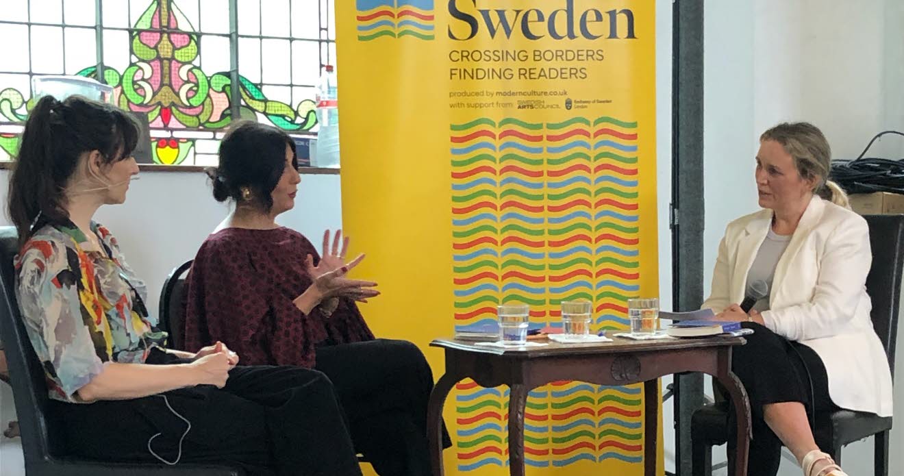 Balsam Karam and Saskia Vogel at West Cork Literary Festival 2025, they are sitting on stage talking.