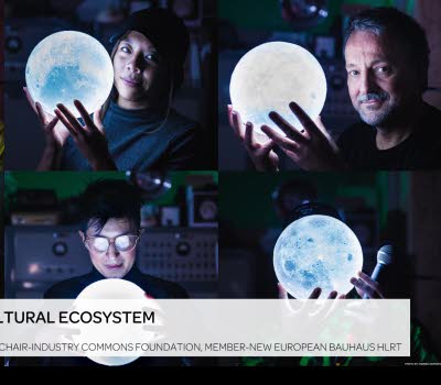 Sex personer håller i lysande jordglober. 