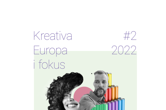 Bild på publikation, ett collage med en kvinna i förgrunden och en man i bakgrunden tillsammans med några färgglada burkar. 