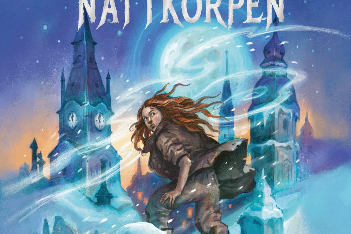 Illustrated cover, a red-haired girl in a snowy landscape with a church and a city in the background.