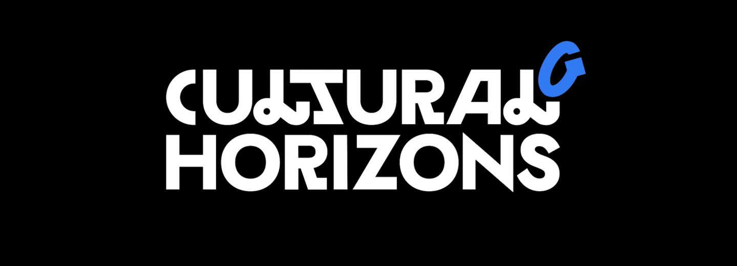 Vit text "Cultural Horizons" på svart bakgrund. 