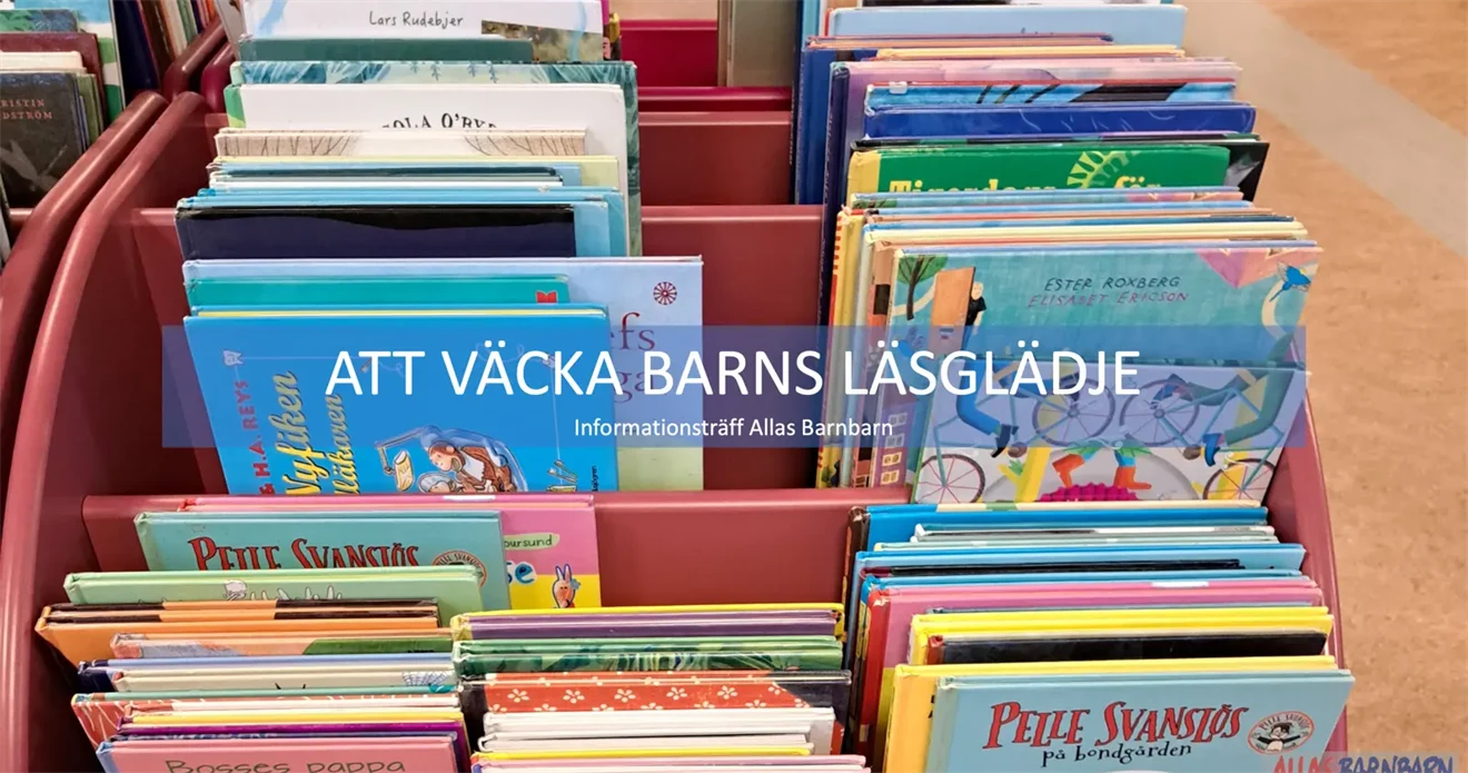 Boklåda med böcker för små barn.