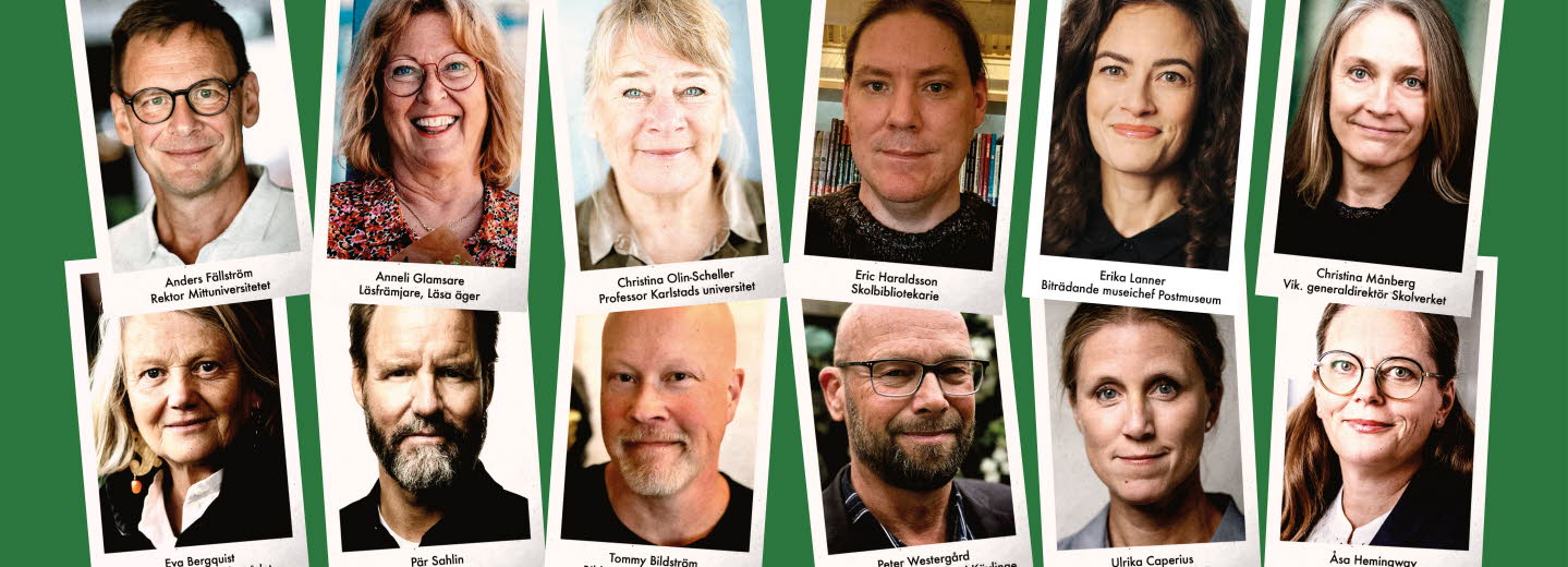 Läsrådets ledamöter som filmstjärnekort.