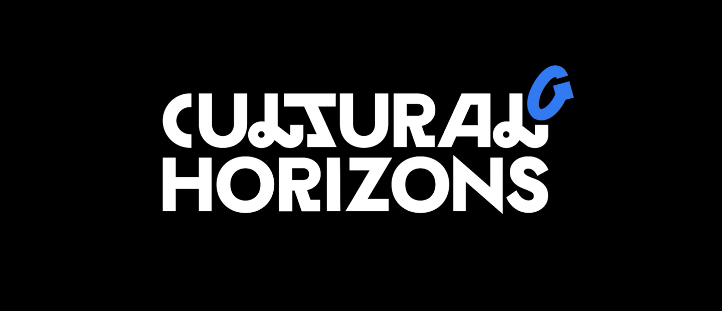 Vit text "Cultural Horizons" på svart bakgrund. 