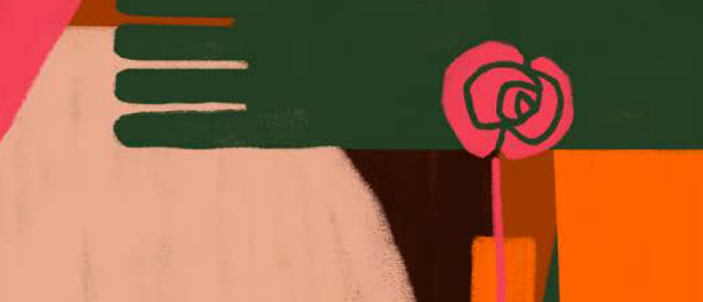 Omslagsbild för Global Report. Illustration av två människoliknande figurer i färgerna orange, rosa, grönt och svart som kramas. På omslaget står även titel och avsändare. 