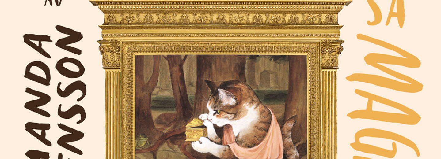 Book cover of "Ett system så magnifikt att det bländar", the title has large letters and in the middle there's a painting of a cat. 