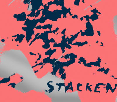 Cover, abstract design in red, dark blue and grey. The Colony (Stacken) by Annika Norlin. 