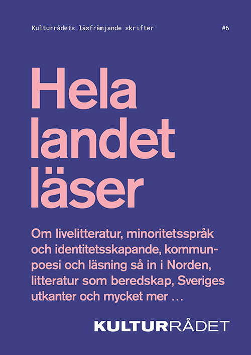 Omslag med titeln Hela landet l&auml;ser och n&aring;gra underrubriker som smakprov p&aring; inneh&aring;llet.