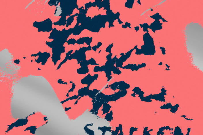 Cover, abstract design in red, dark blue and grey. The Colony (Stacken) by Annika Norlin. 