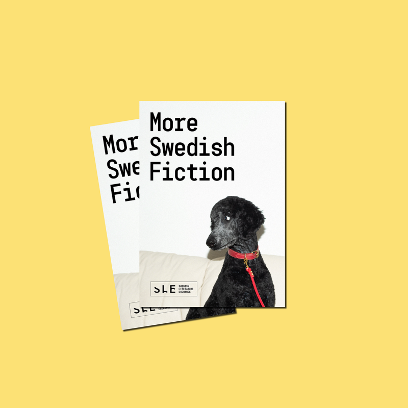 Publication, cover. Photo of a black/grey poodle looking to the side. The dog is wearing a red dog collar. White background.