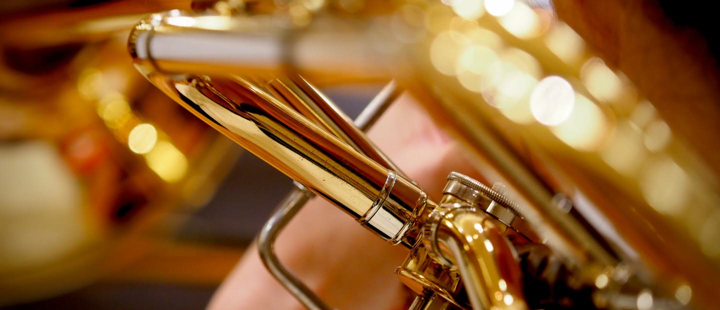 Närbild av ventilklaff på bläckblåsintrument.