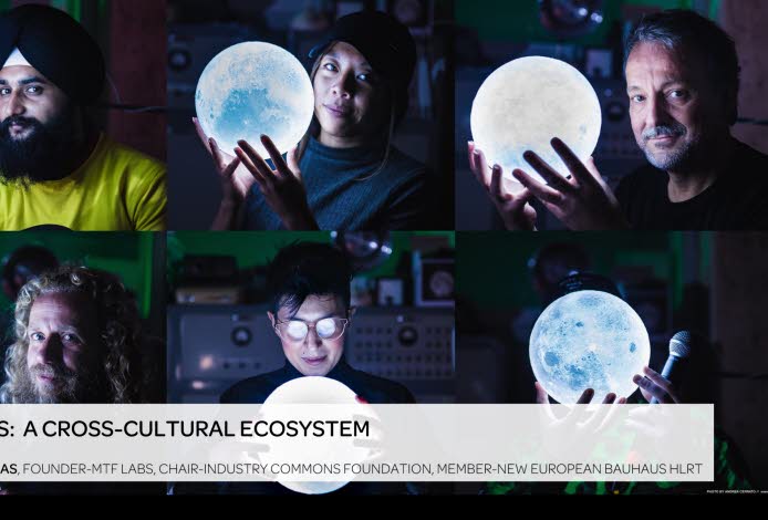 Sex personer håller i lysande jordglober. 