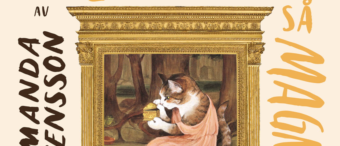 Book cover of "Ett system så magnifikt att det bländar", the title has large letters and in the middle there's a painting of a cat. 