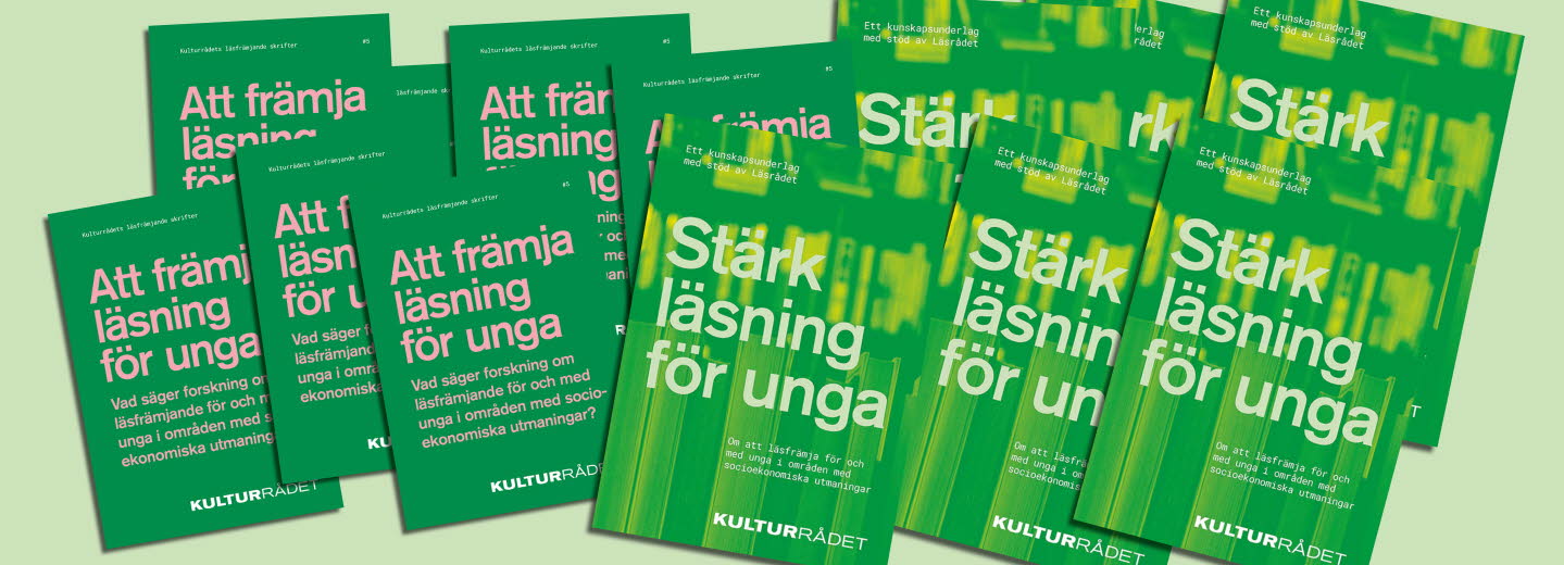 Omslag till rapportna Stärk läsning för unga samt Att främja barns och ungas läsning.