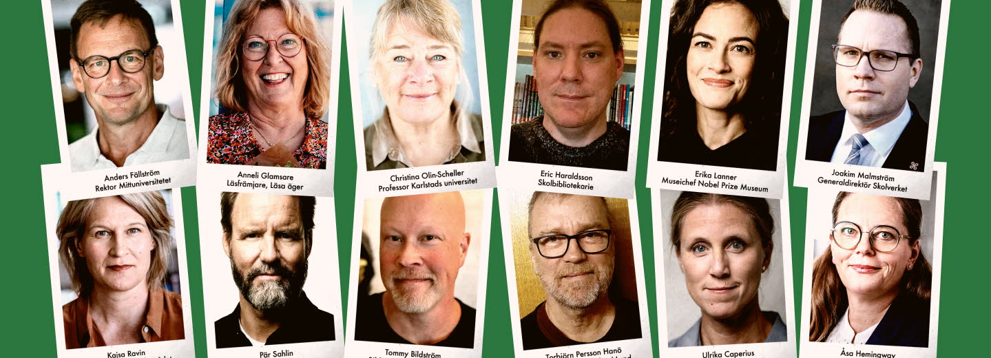 Läsrådets ledamöter som filmstjärnekort.