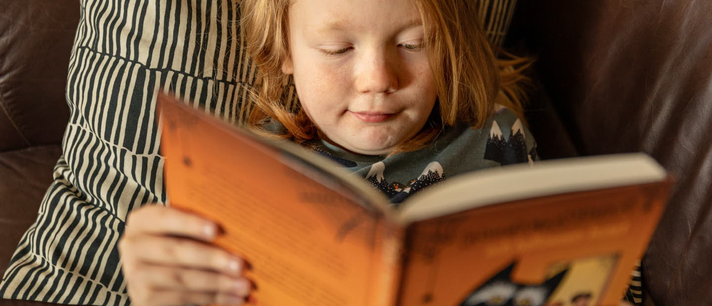 Foto på barn som ligger och läser en bok. Foto: Susanne Kronholm
