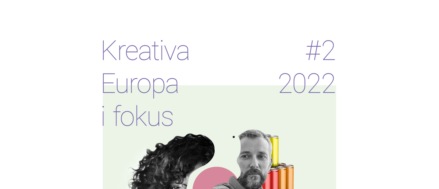 Bild på publikation, ett collage med en kvinna i förgrunden och en man i bakgrunden tillsammans med några färgglada burkar. 