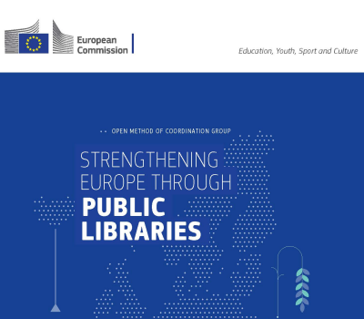 Omslag, EU-rapport. Vit text på blå bakgrund och illustrationer av en trädgårdsarbetare och två hantverkare, i bakgrunden skymtas böcker.