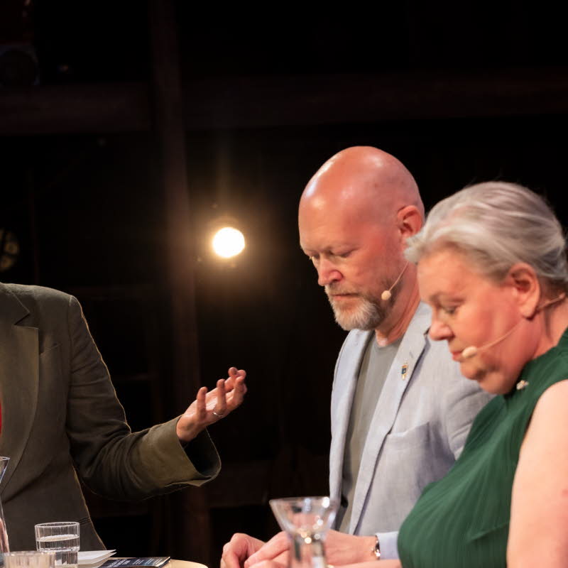 Fyra personer i samtal på en scen.