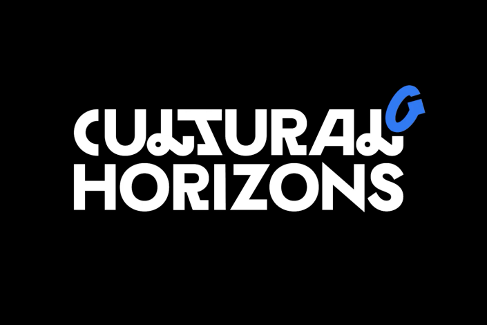 Vit text "Cultural Horizons" på svart bakgrund. 