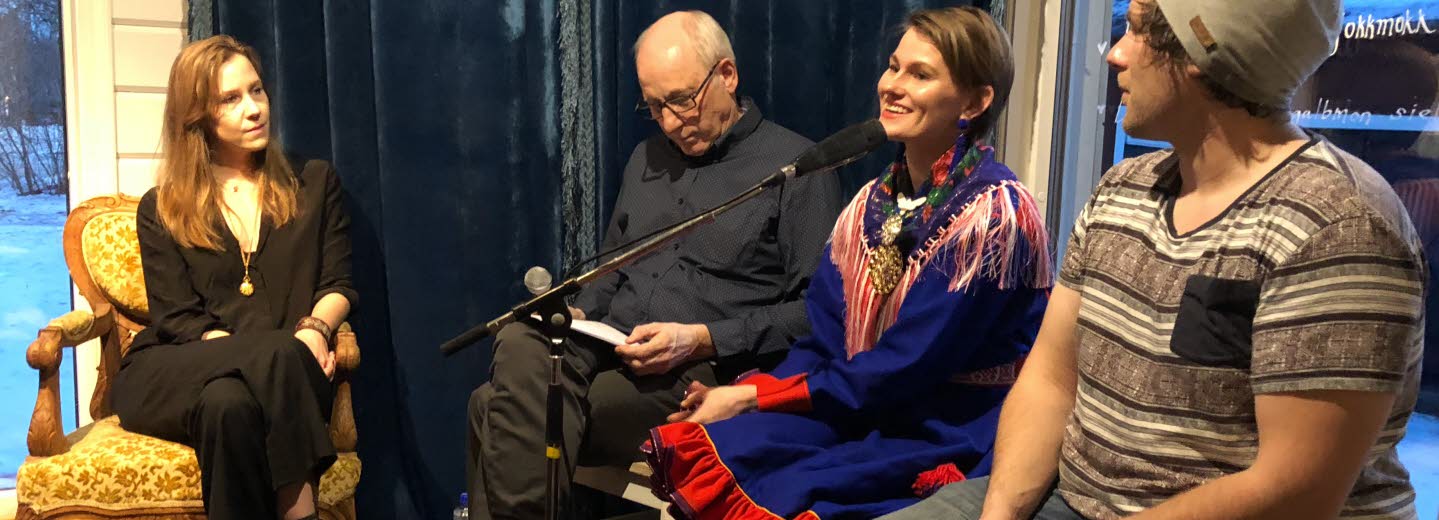 Author dialogue during the Sami literature festival Bágo in books. Photo: Elin Anna Labba.