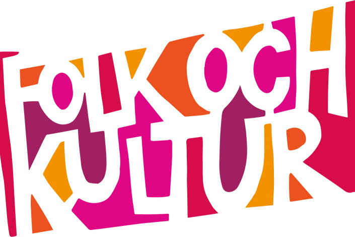 Eventet Folk och kulturs logotyp i lila, gult och rosa.