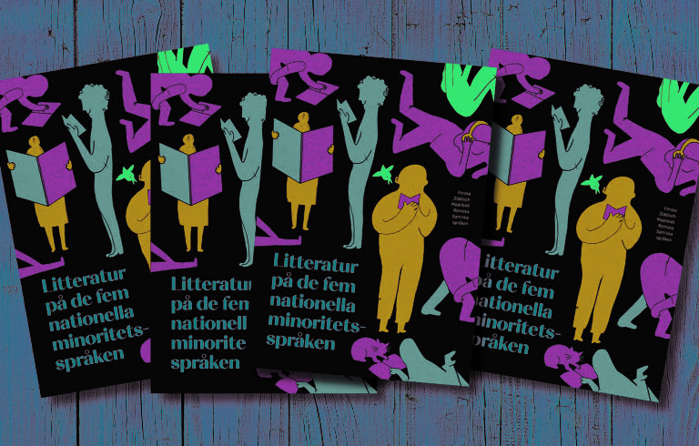 Omslag till katalogen Litteratur på de fem nationella minoritetsspråken