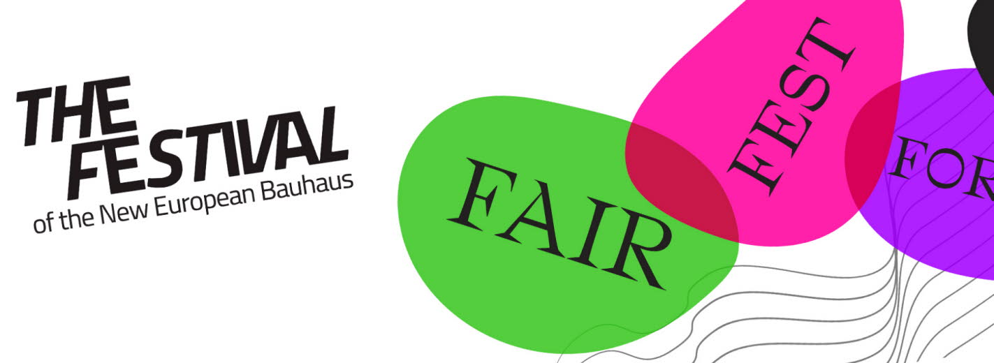 Affisch för festivalen. Text i grön, rosa och lila bubbla.