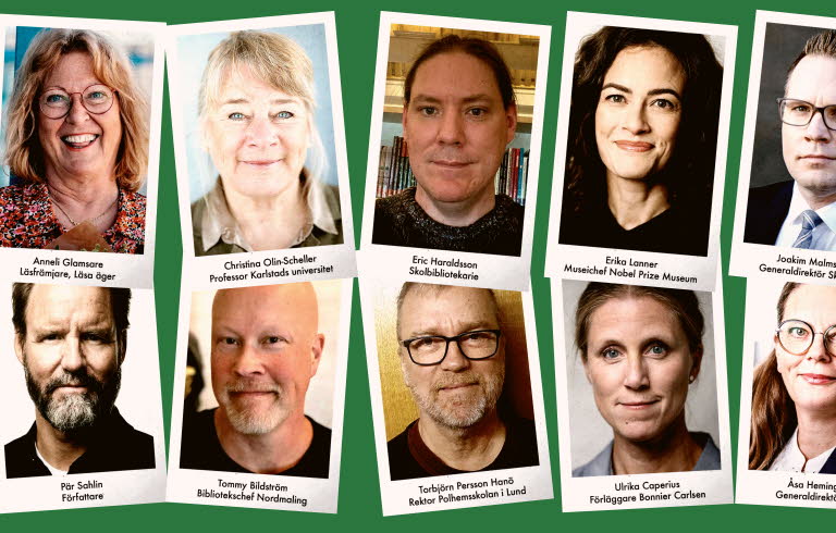 Läsrådets ledamöter som filmstjärnekort.
