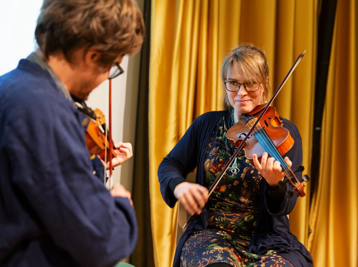 Resanderomska folkmusiker bjuder på musik som visar vårt gemensamma musikarv, i Frantzwagner Sällskapets regi. Foto: Susanne Kronholm. 