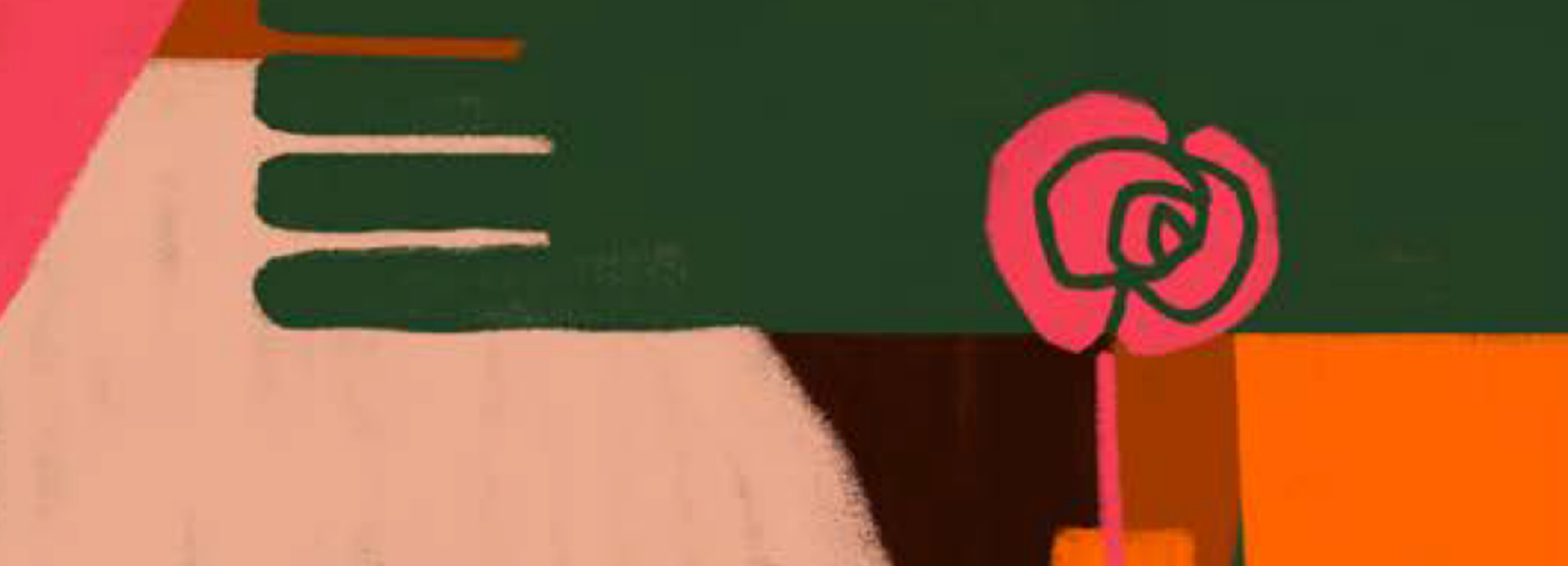 Omslagsbild för Global Report. Illustration av två människoliknande figurer i färgerna orange, rosa, grönt och svart som kramas. På omslaget står även titel och avsändare.