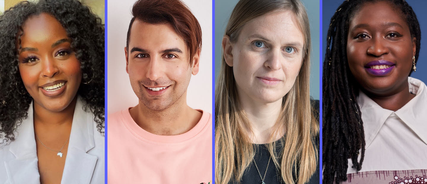 Montage of four people whom are all smiling and are looking towards the camera. 