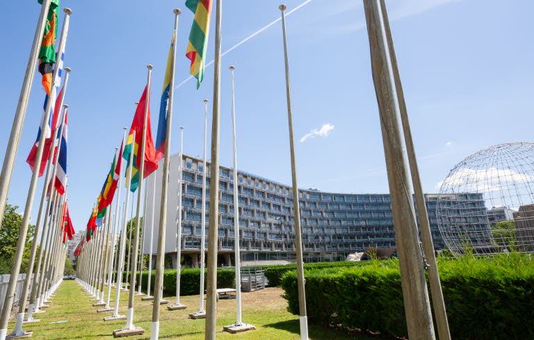 Flaggor utanför Unescos högkvarter i Paris.