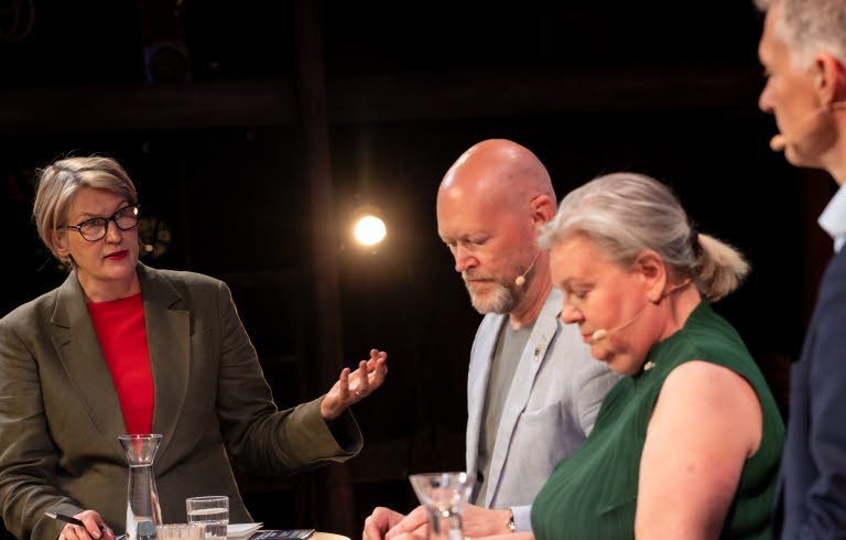 Fyra personer i samtal på en scen.